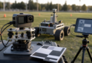 Outdoor robotics field setup with a generic action camera, vibration mount, rover and calibration card