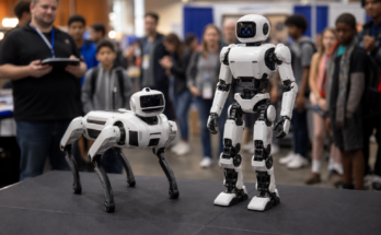 Educational AI robots demonstrated at a student maker and STEM event