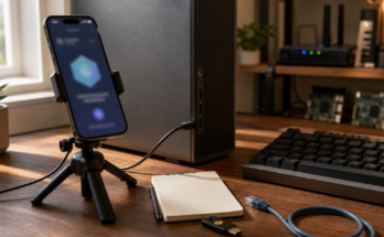 Phone supervised remote coding setup with secure pairing workflow on a warm home-lab desk