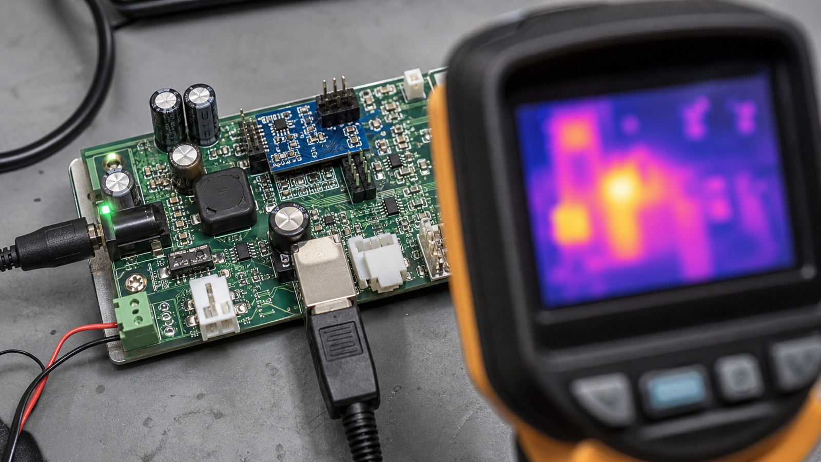 Thermal camera scanning a circuit board for a hot component