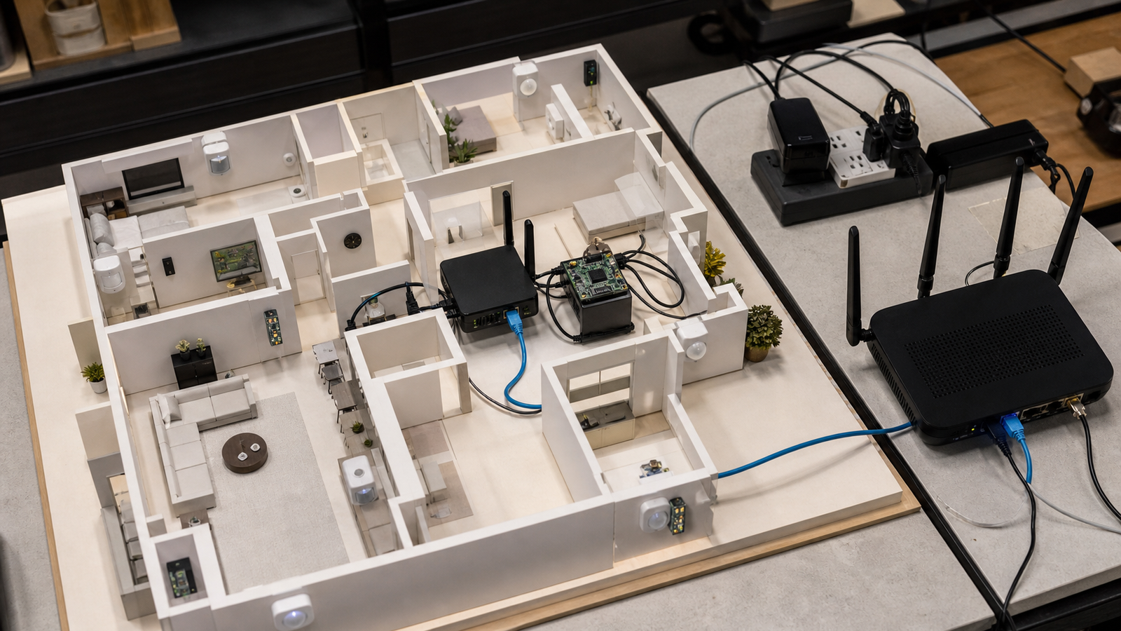 Home automation bench with sensor nodes and gateway hardware
