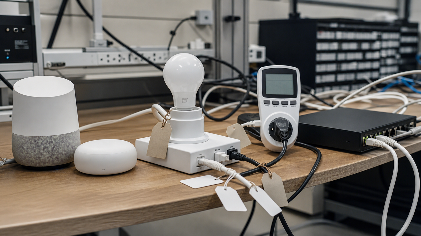 Smart home reliability test bench with hubs switch and smart bulb