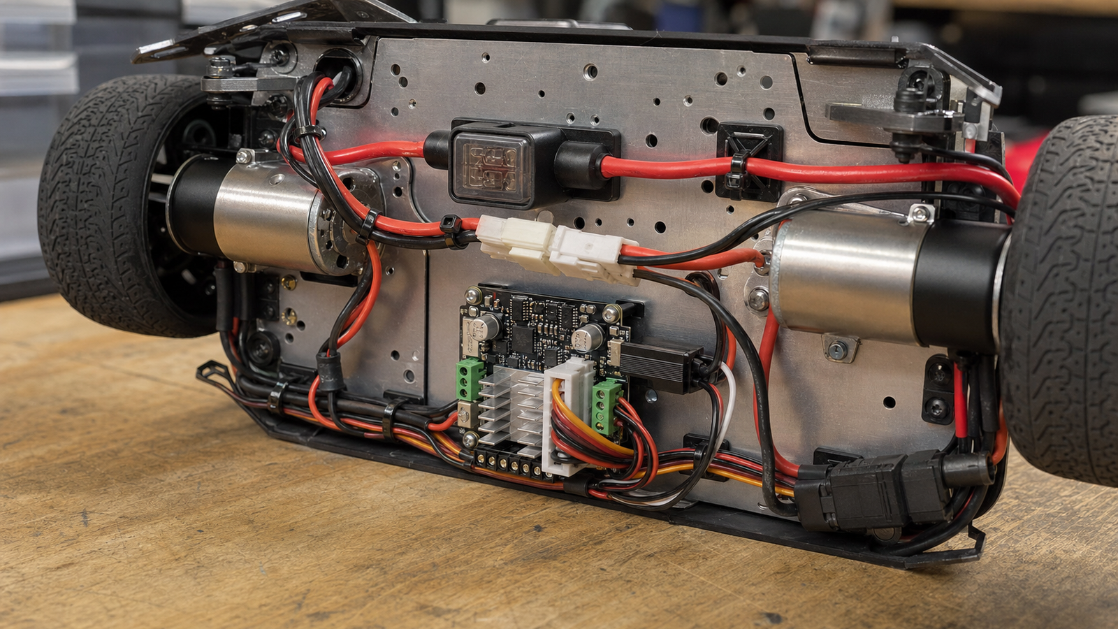 Robot connector strain relief and cable routing example on a chassis