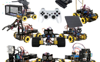 ACEBOTT QD400 ESP32 robot car kit with expansion modules, controller, robot arm and AI vision hardware