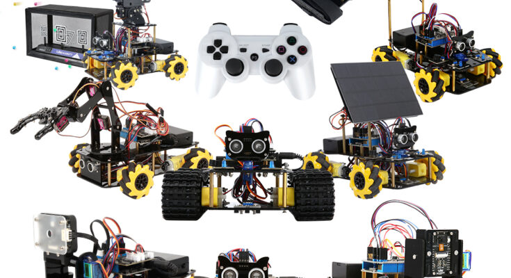 ACEBOTT QD400 ESP32 robot car kit with expansion modules, controller, robot arm and AI vision hardware