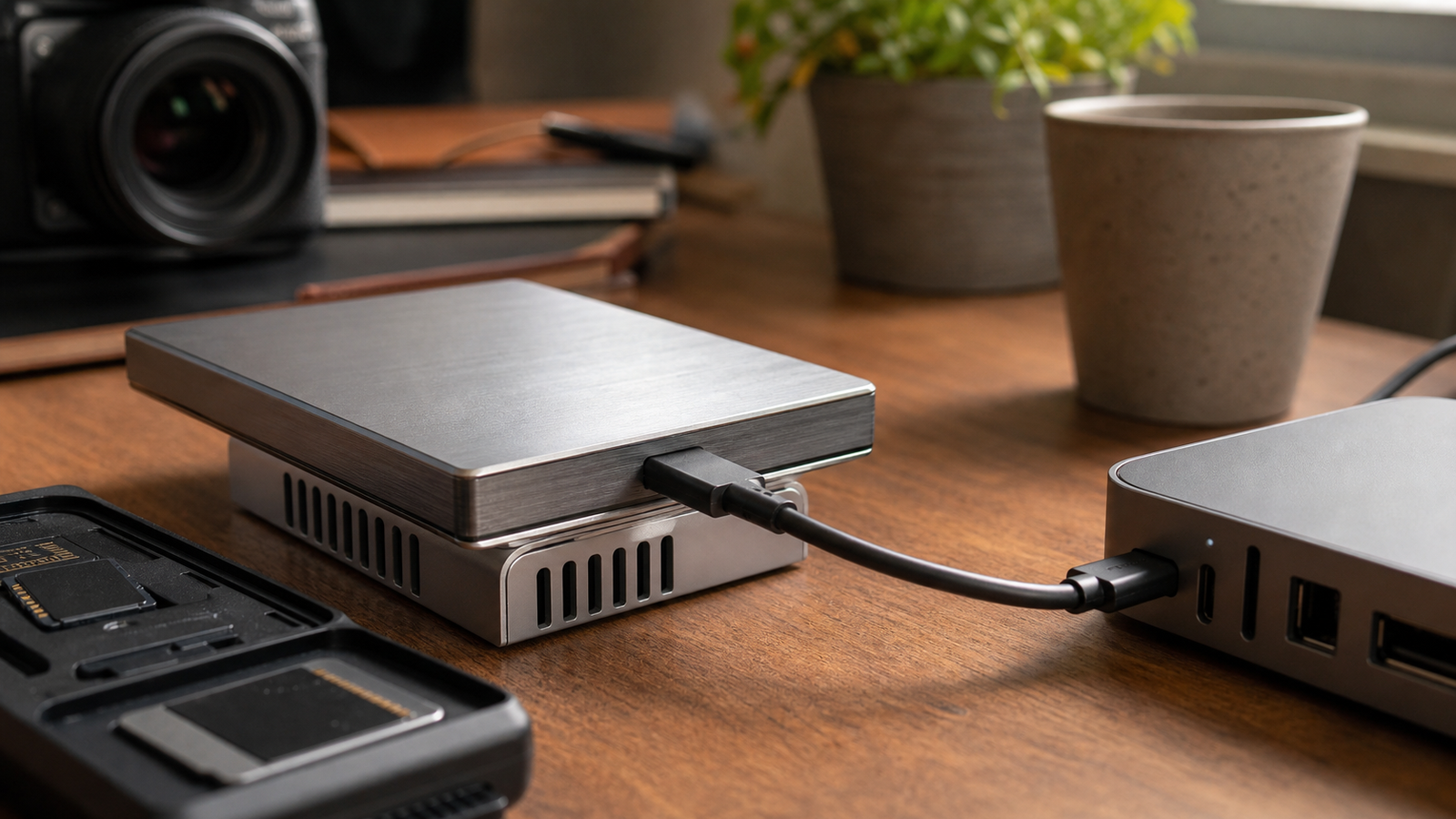 External SSD enclosure cooling setup for long media offloads