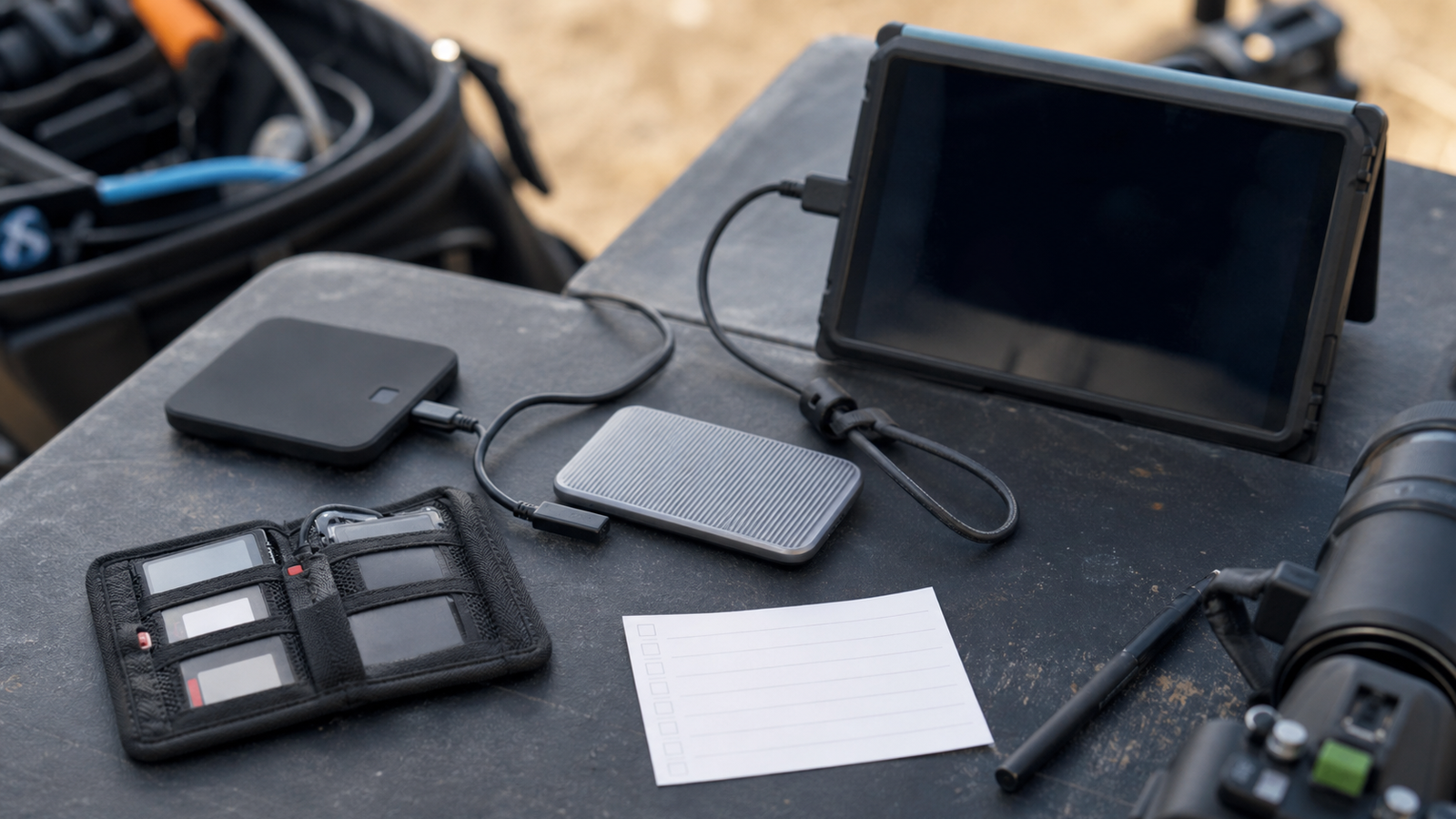 Portable file verification workflow with two drives and camera cards