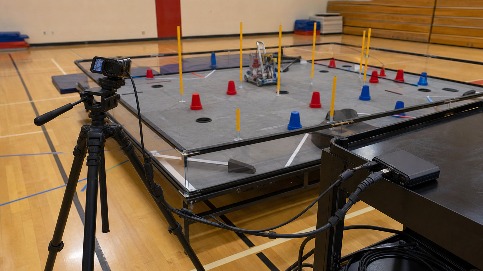 A robot field video setup should route cables safely and keep the capture path easy to troubleshoot.