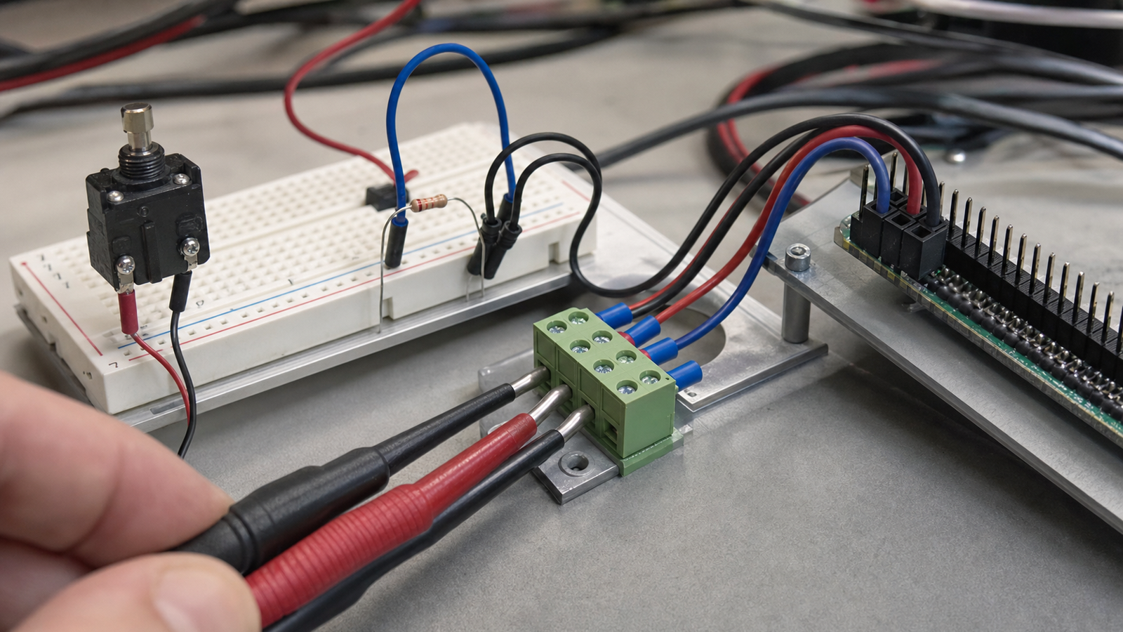 Pull-ups, terminal blocks and clean wiring reduce robot input faults before software debugging begins.