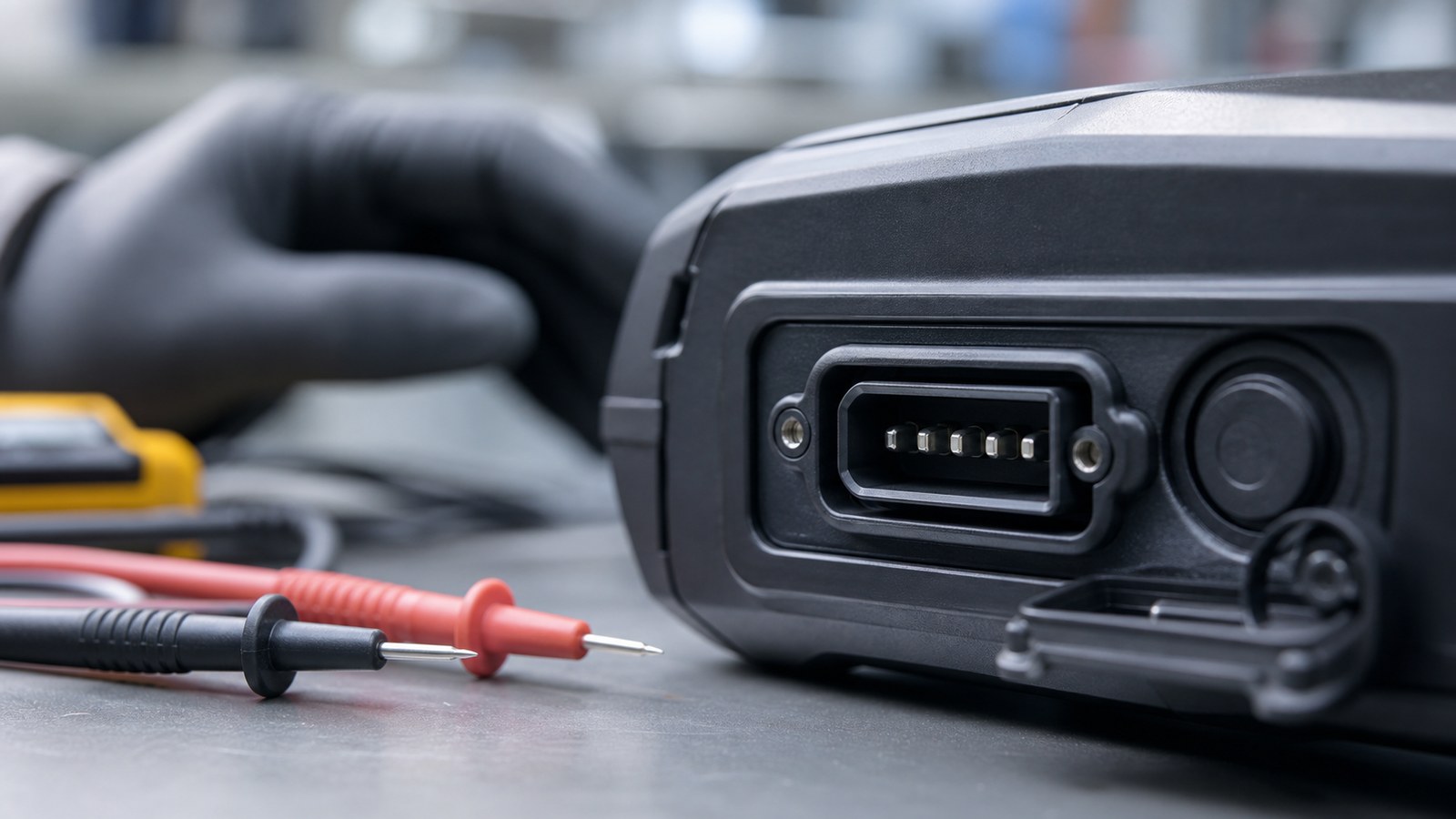 Generic e-bike battery connector inspection with meter probes