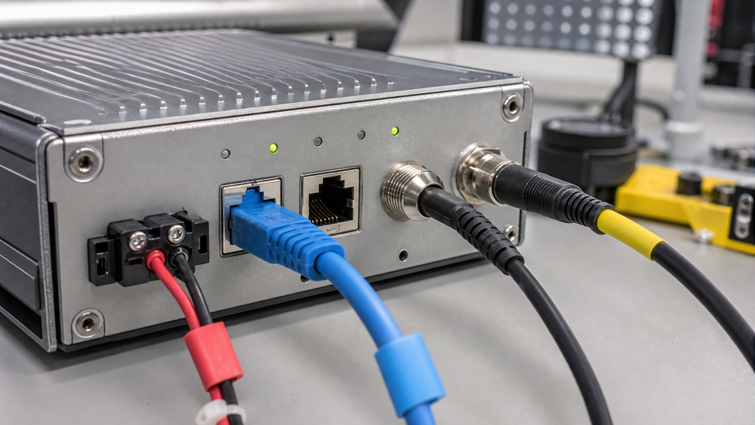 Industrial edge AI controller connectors for machine vision and automation testing