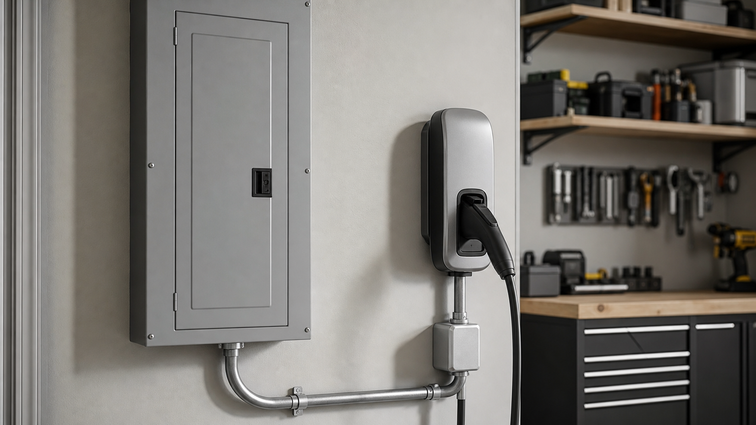 Garage electrical panel and EV charger conduit for load-management planning