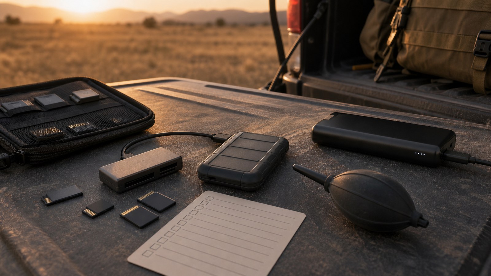 Field media ingest kit with memory cards and rugged SSD