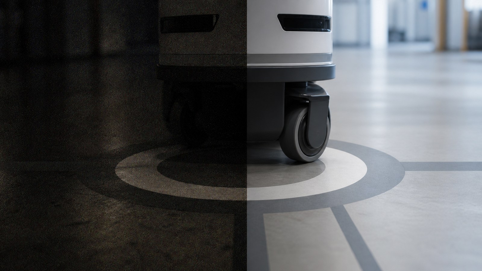 Robot wheel area shown with uneven and even lighting comparison
