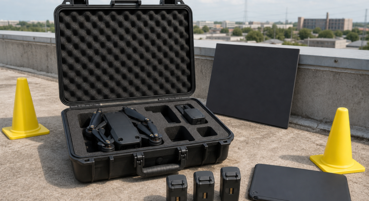 Field inspection kit with drone case, thermal camera reference target and mapping gear