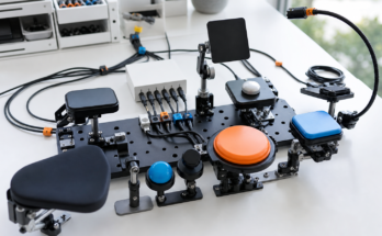 Accessible controller test bench with modular switches, mounts and unbranded input hub