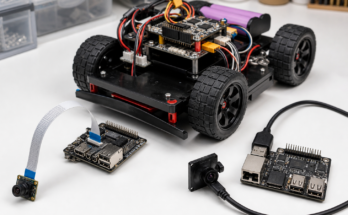 Maker robot camera interface bench with ribbon cable camera and USB camera module