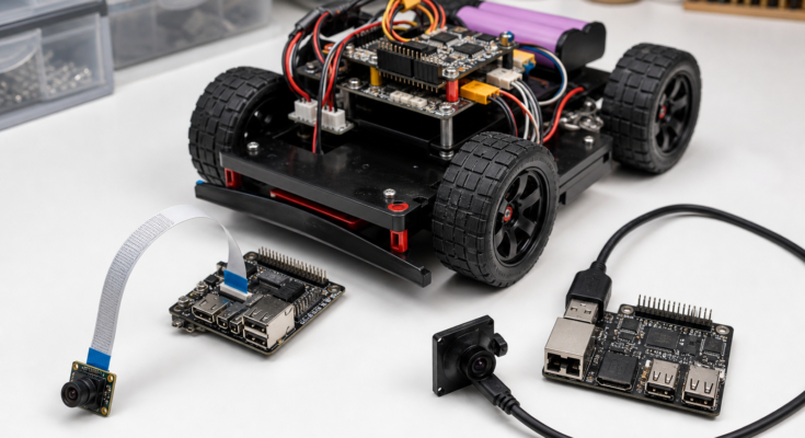 Maker robot camera interface bench with ribbon cable camera and USB camera module
