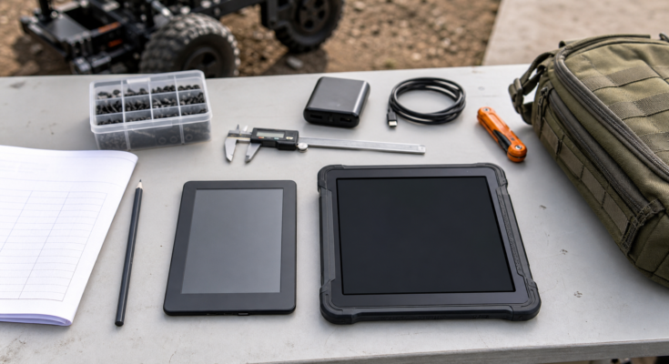 E-reader and rugged tablet field manual workflow with checklist and maker tools