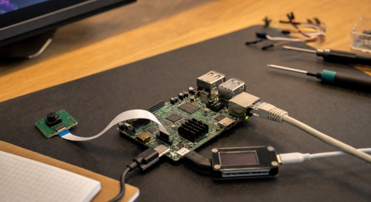 ESP32-P4 remote lab KVM proof-of-concept workbench with embedded board and video adapter ESP32-P4 remote lab KVM proof-of-concept workbench with embedded board and video adapter