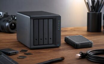 Generic NAS and rugged SSD on creator backup bench