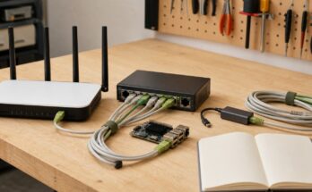 Unbranded Wi-Fi 7 and 2.5GbE maker lab network test bench