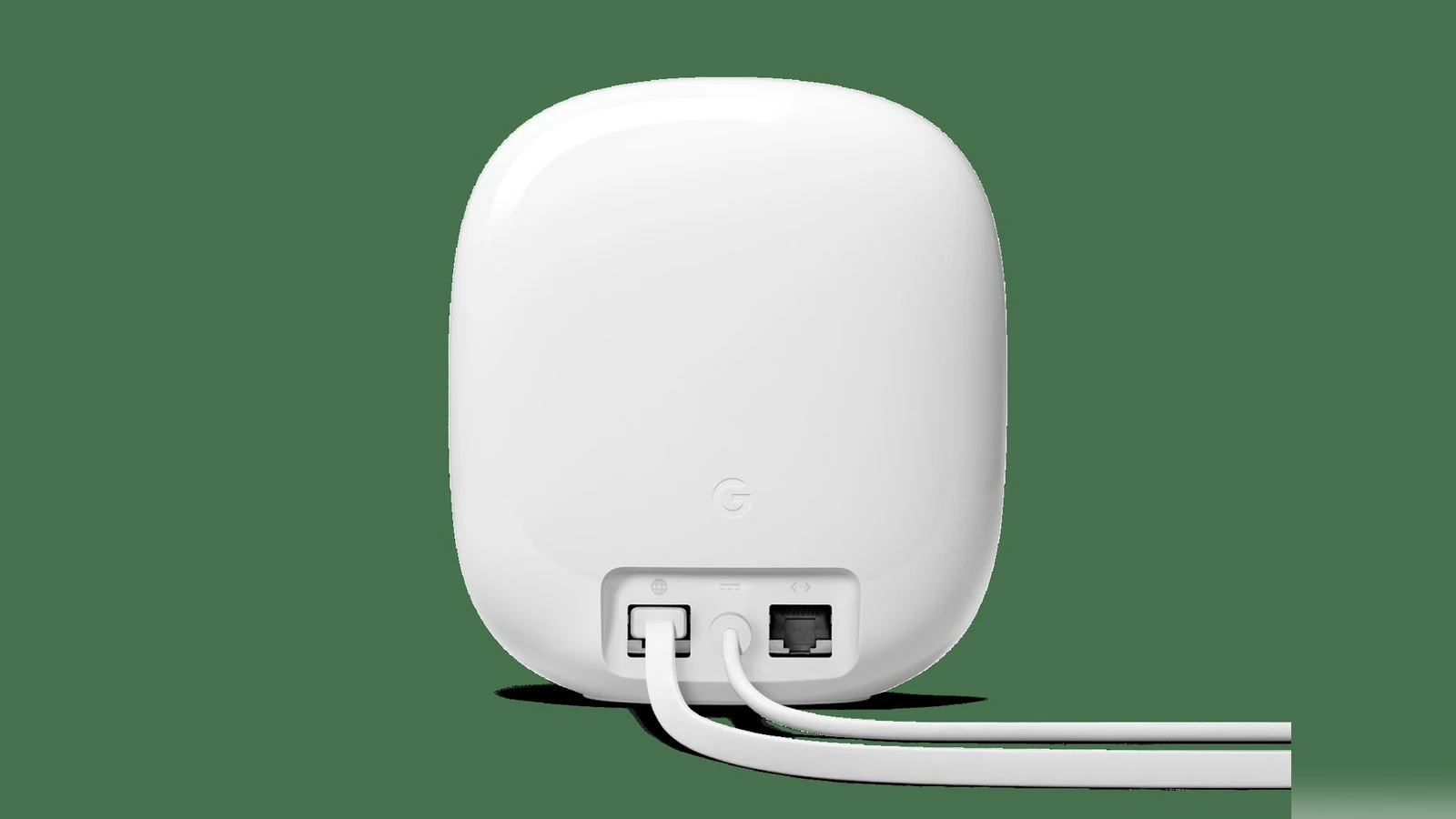 Rear of Nest Wifi Pro with power and Ethernet cables connected