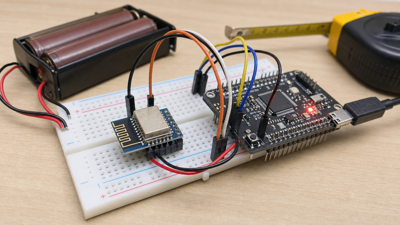 Wireless module and microcontroller set up for a short-range distance test