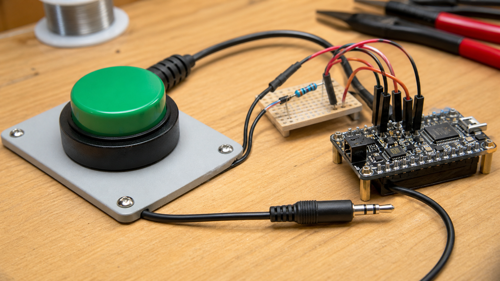 Adaptive switch button and microcontroller input wiring on a classroom bench
