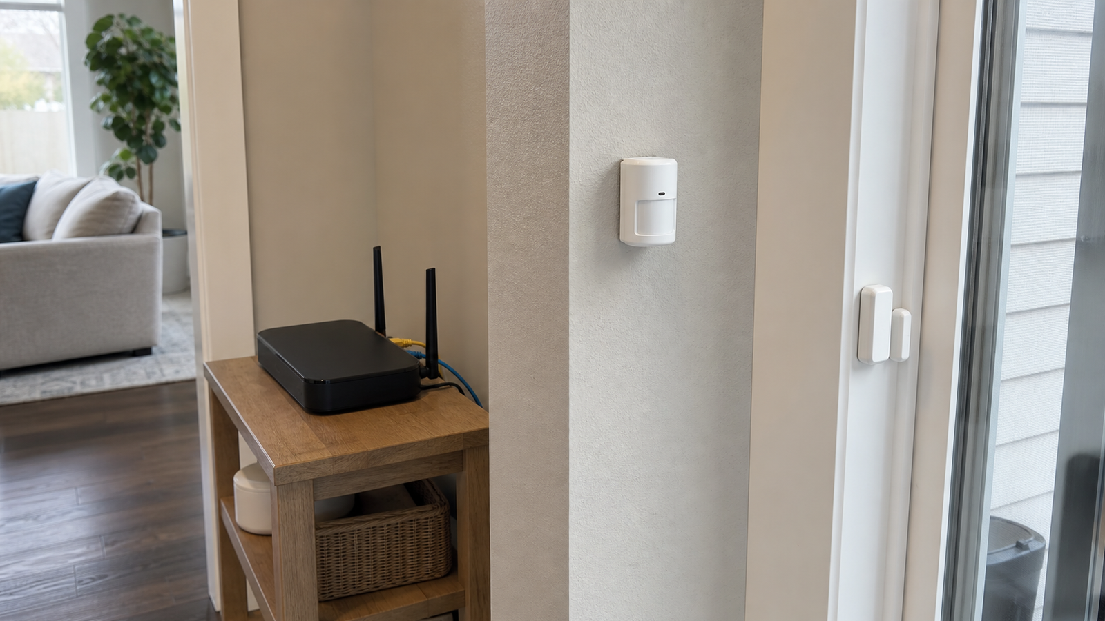 Wireless smart home sensor mounted in a hallway test location