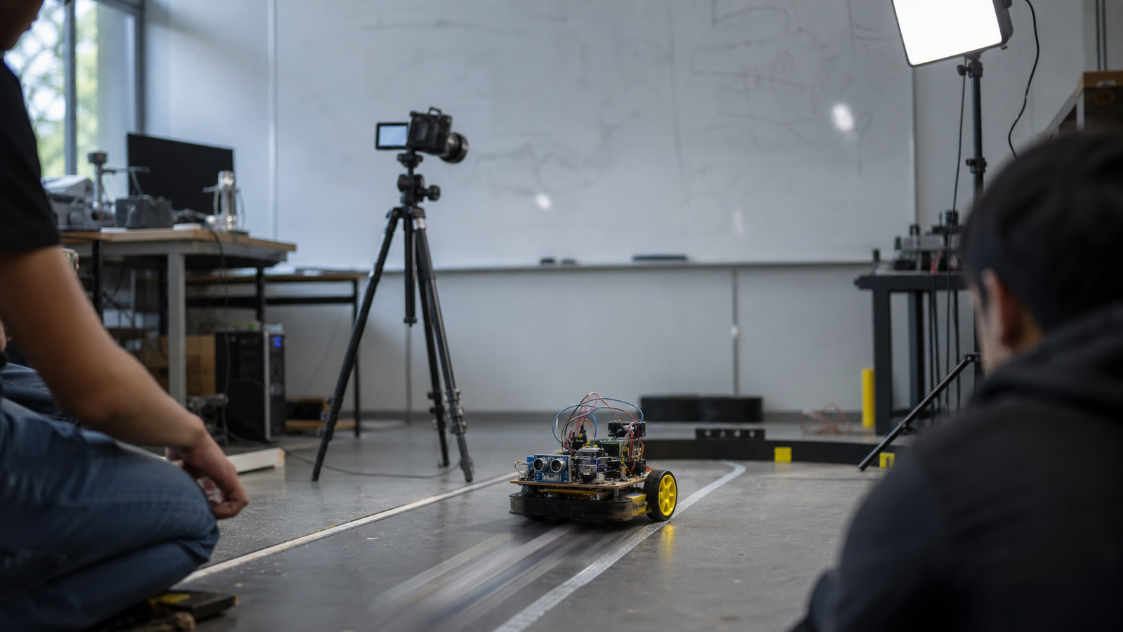 Classroom robot vision course with matte markers and lighting setup