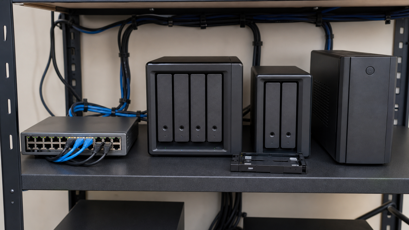 Network storage reliability setup with switch and backup drives