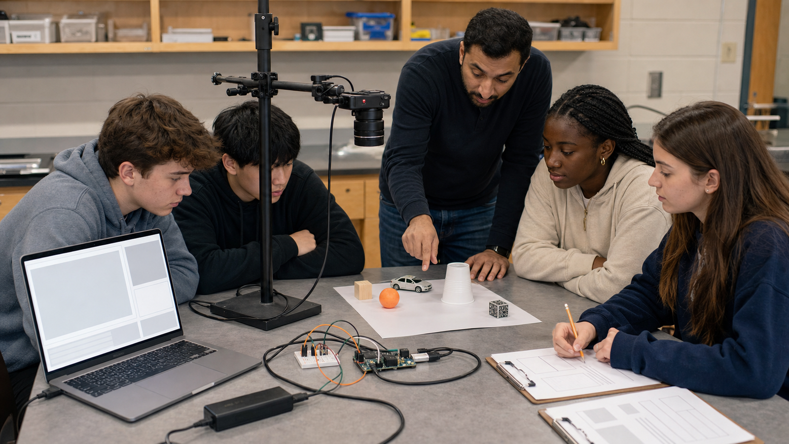 Classroom students validating a local AI object-recognition demo