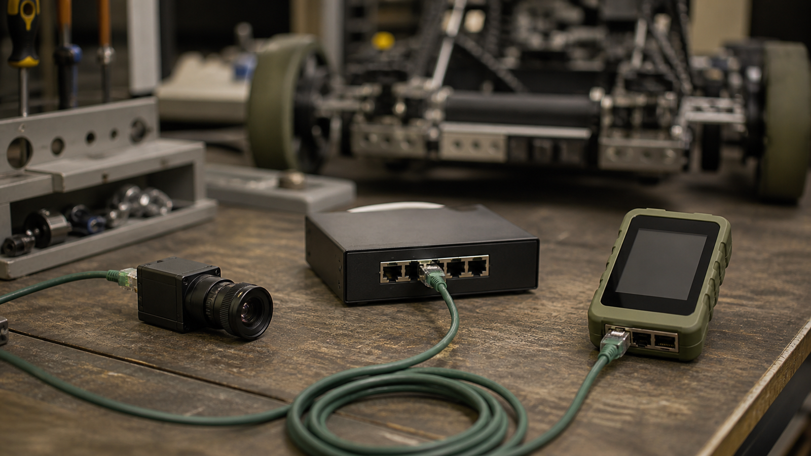PoE robot camera network fault isolation using a switch and known-good patch cable
