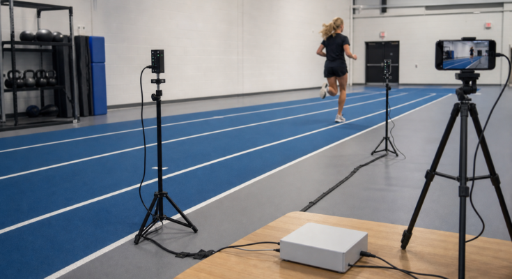 STEM sports timing setup with photogates and phone video STEM sports timing setup with photogates and phone video