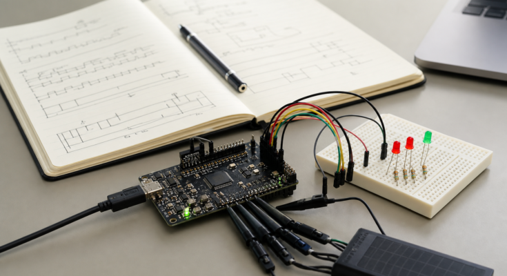 Arduino-style microcontroller bench set up for RTOS timing and sensor tests Arduino-style microcontroller bench set up for RTOS timing and sensor tests