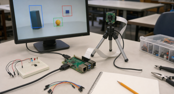 Raspberry Pi-style classroom AI project with camera module and validation notebook