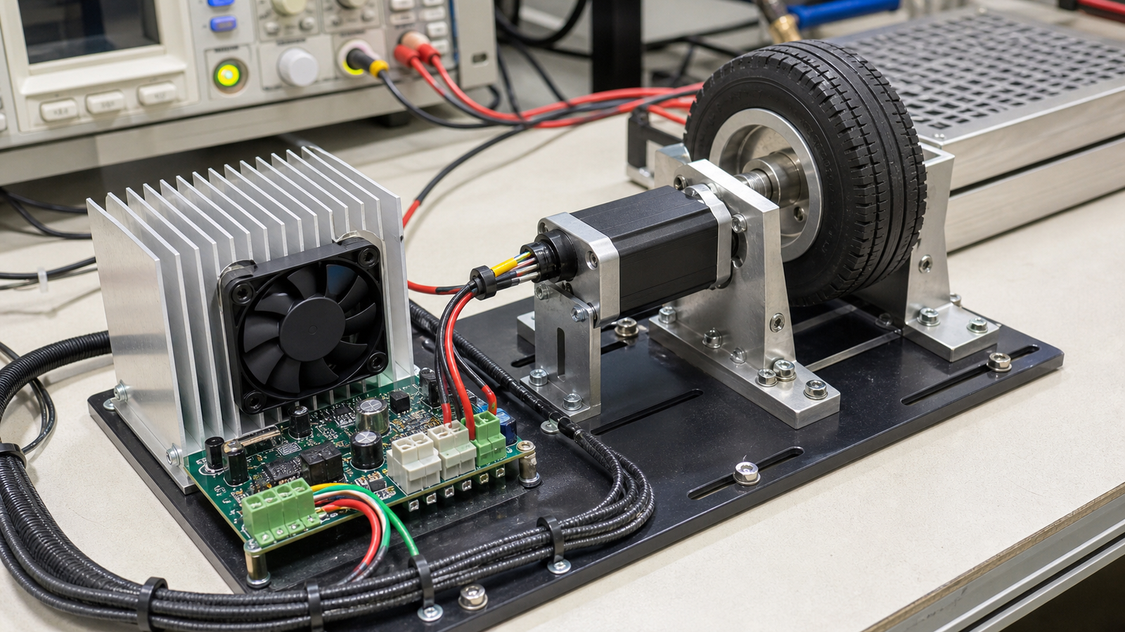Motor driver board with heat sink and airflow path without readable labels