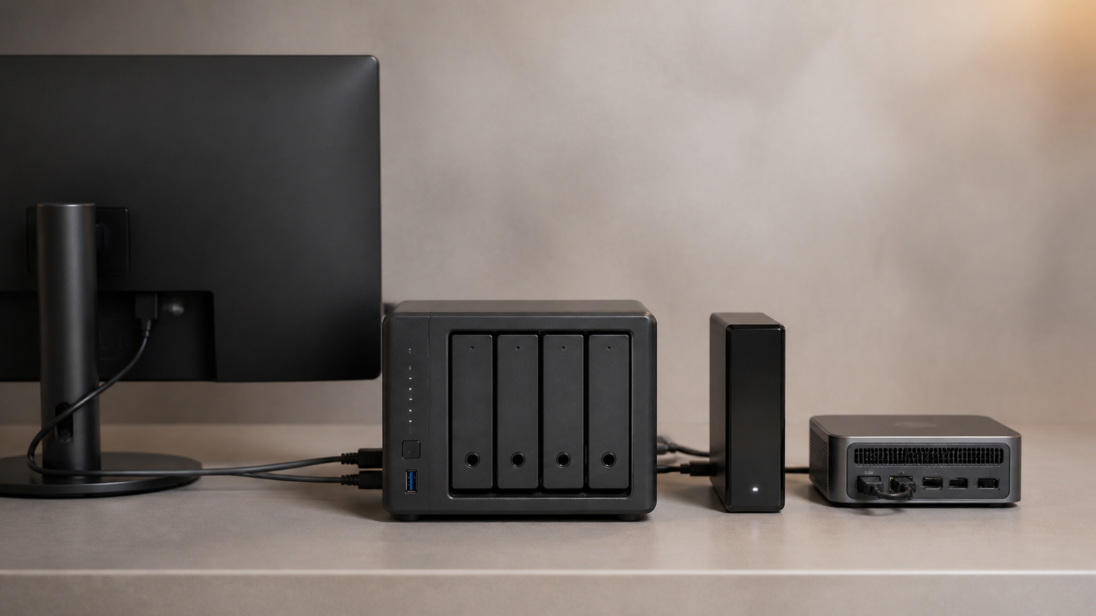 Restore-check station with isolated computer and external backup disk