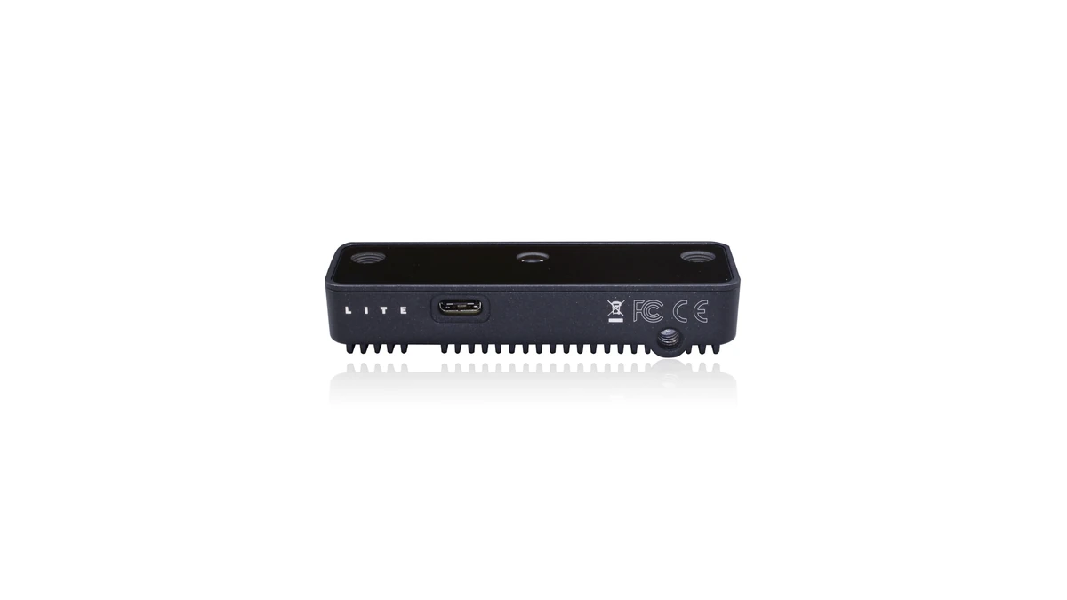 Side view of the Luxonis OAK-D Lite showing its USB connection and enclosure