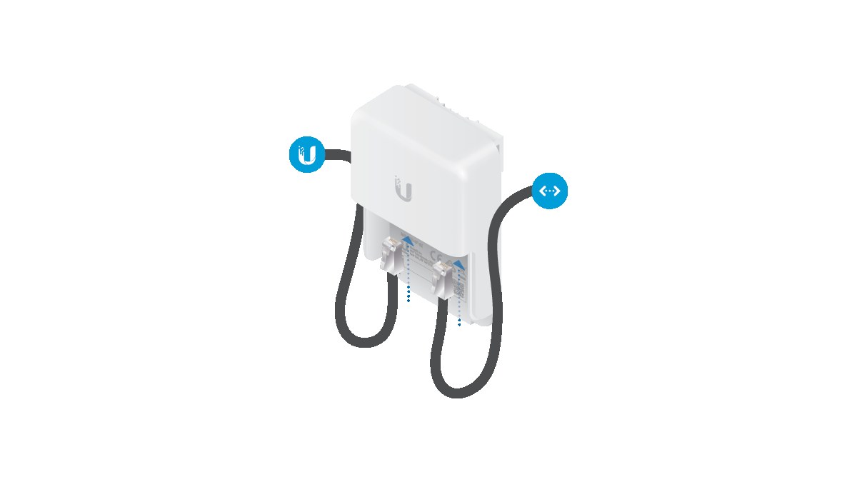 Ubiquiti quick start diagram showing Ethernet cable connection to surge protector
