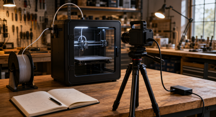 3D printer troubleshooting bench with thermal camera aimed at the build plate 3D printer troubleshooting bench with thermal camera aimed at the build plate