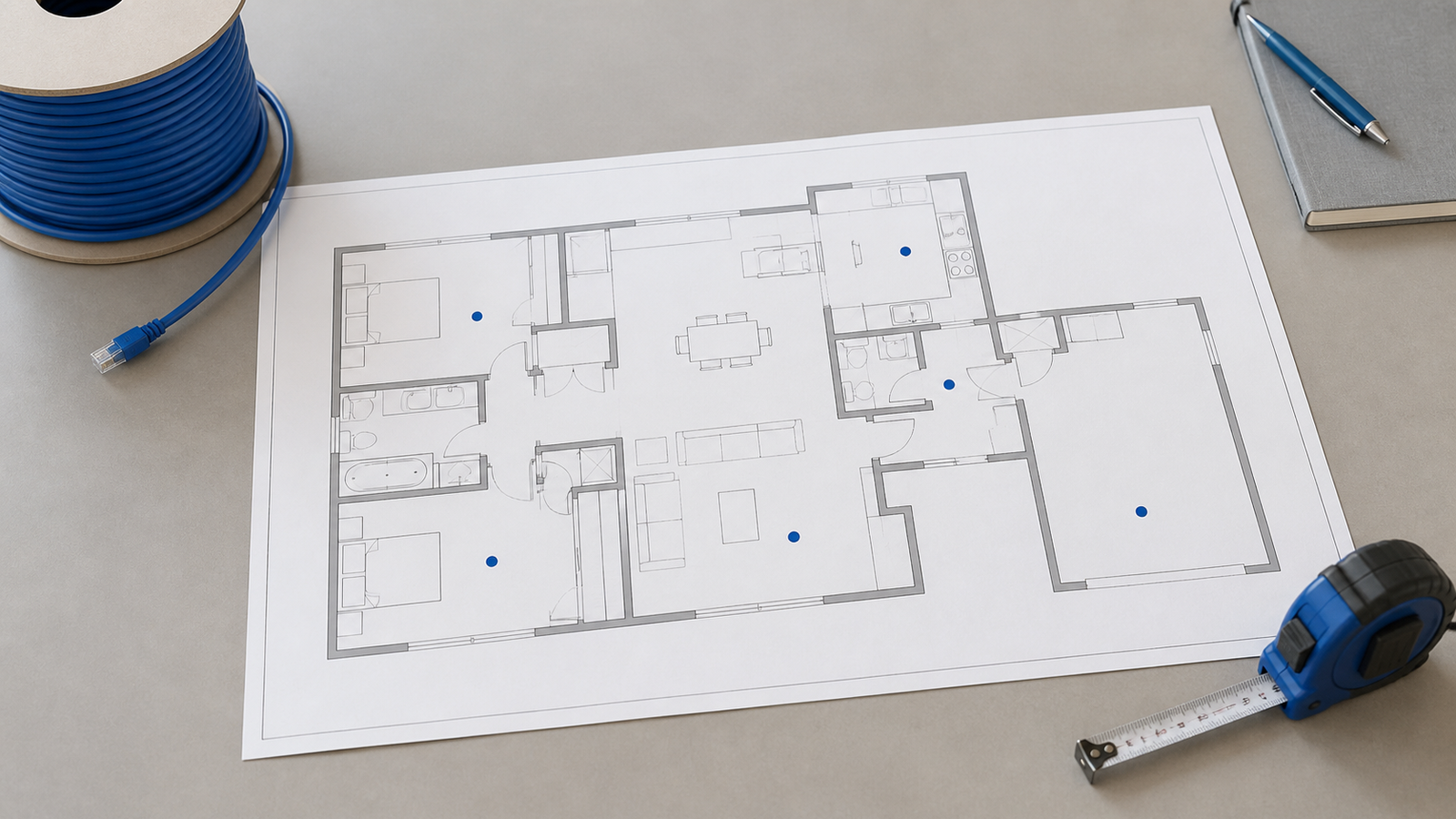 Floor plan style home lab Wi-Fi placement test using access point and Ethernet backhaul