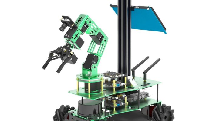Yahboom ROSMASTER X3 Plus ROS educational robot with mecanum wheels, depth camera mast, and 6DOF robotic arm