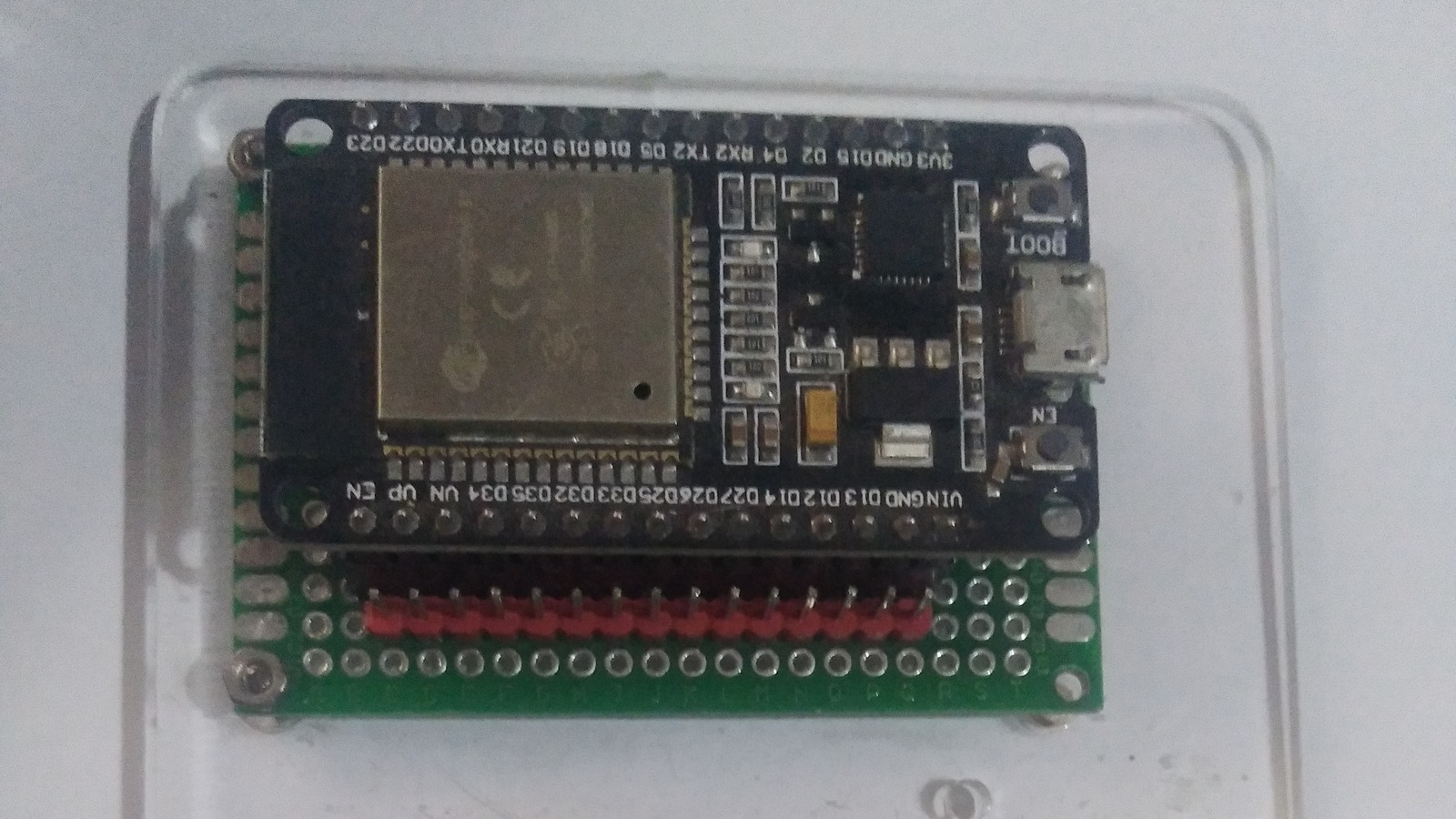 ESP32 development board mounted inside an enclosure.