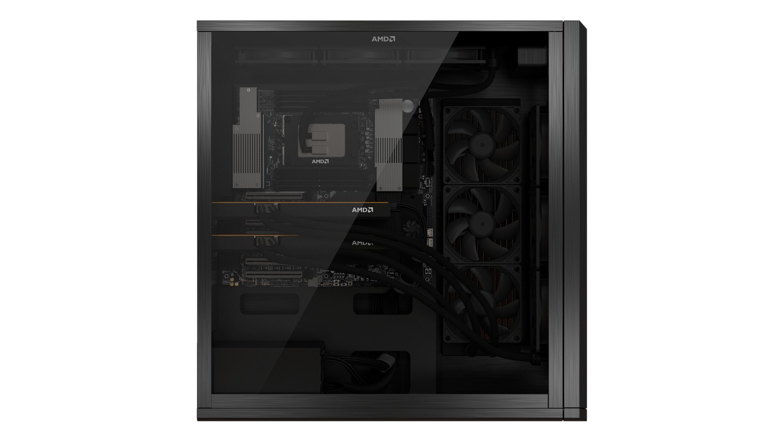 Official front view of the AMD Threadripper Halo Station chassis.