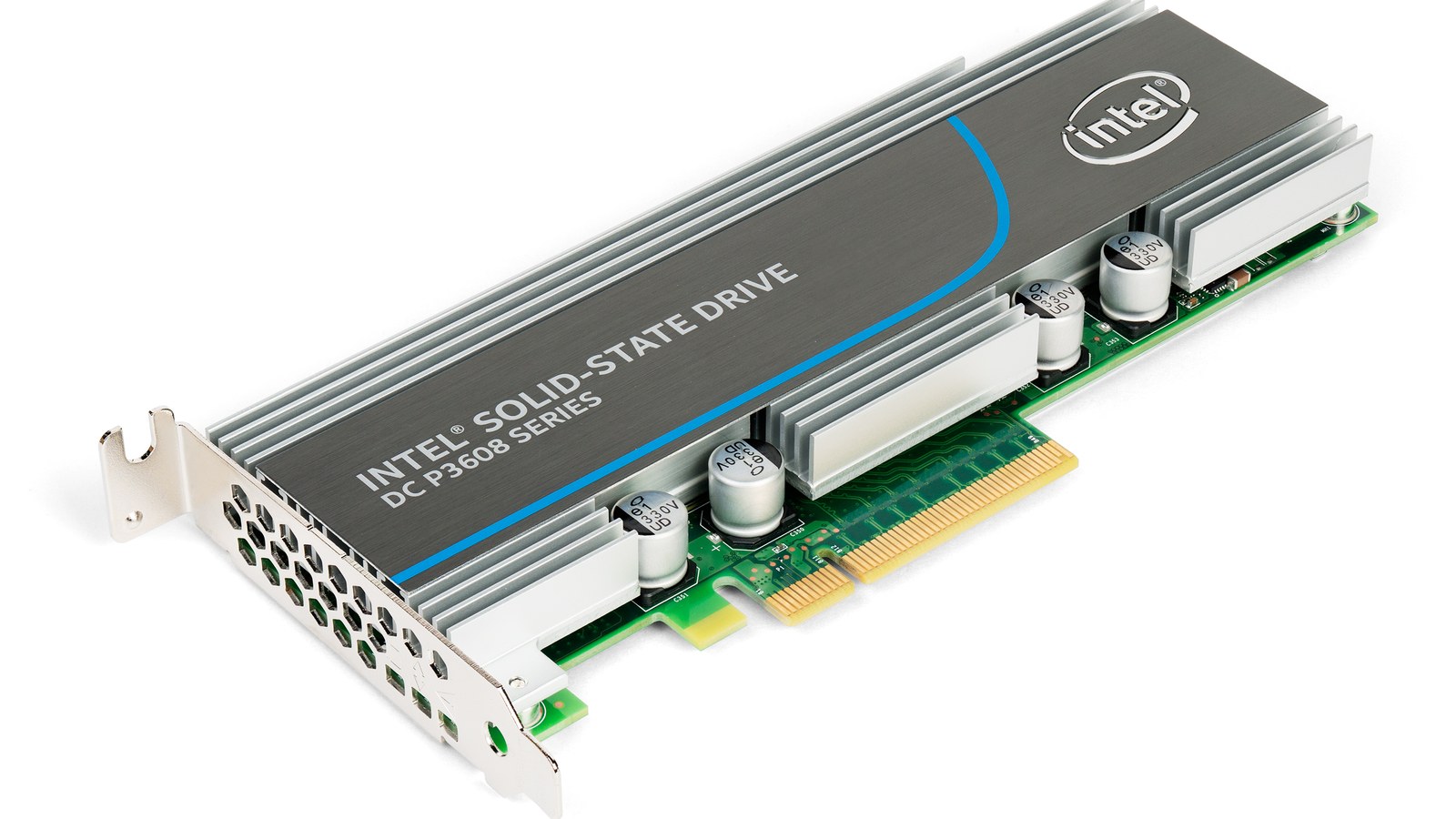 PCI Express add-in card containing two NVMe solid-state drives. PCI Express add-in card containing two NVMe solid-state drives.