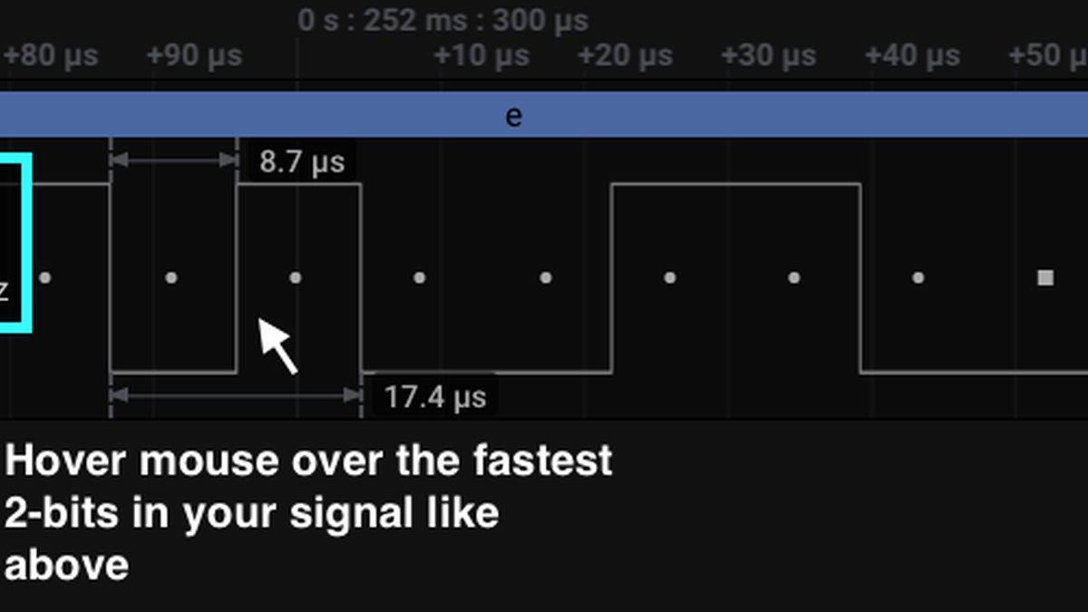 Saleae Logic measurement showing inverse pulse width for UART baud estimation