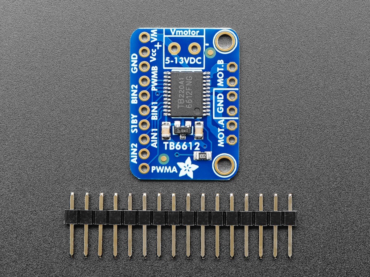 TB6612FNG motor driver breakout above its header pins before assembly