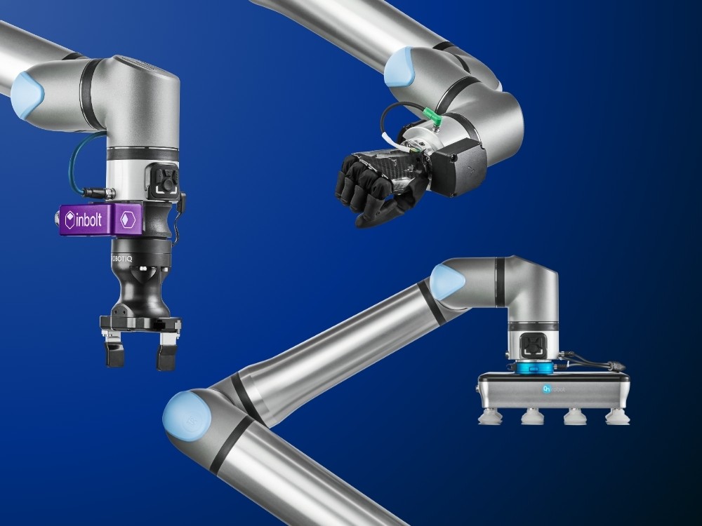 Universal Robots Gen7 arm shown with compatible end effectors